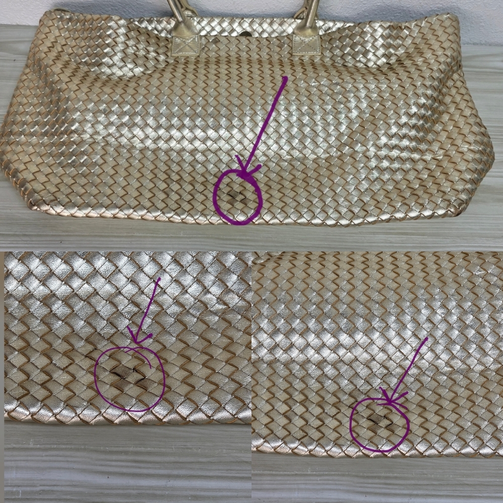 Cochni Italian Leather Goldtone XL Weave Tote Shoulder Bag - Picture 13 of 13